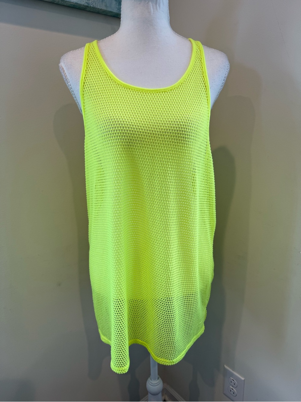 P.I.N.K Neon Yellow Sleeveless Mesh Tank Top - Women Small